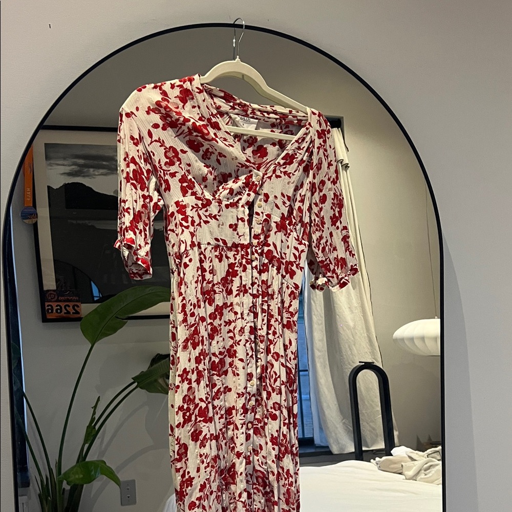 ba&sh Red and White Floral Midi Dress